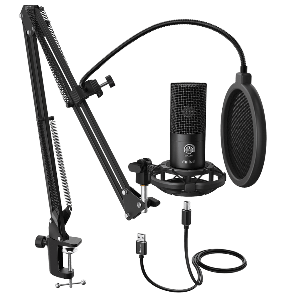 Microfono Fifine T669 Condenser Podcast Cardioid USB Black Soporte De Brazo Tijera