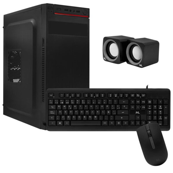 Gabinete Combo Kit MTEK DK03 Fuente 500W Altavoz Parlante Mouse Teclado Español Negro