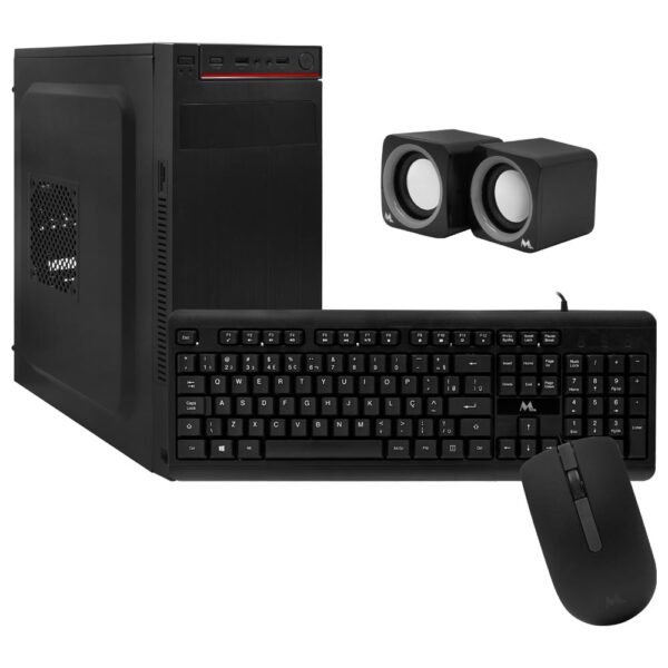Gabinete Combo Kit MTEK DK03 Fuente 500W Altavoz Parlante Mouse Teclado Portugués Negro