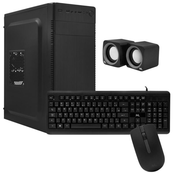 Gabinete Combo Kit MTEK DK04 Fuente 500W Altavoz Parlante Mouse Teclado Portugués Negro