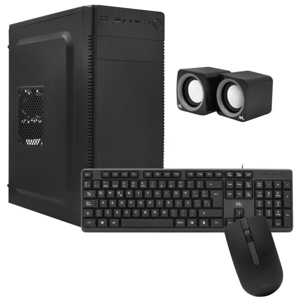 Gabinete Combo Kit MTEK DK04 Fuente 500W Altavoz Parlante Mouse Teclado Español Negro