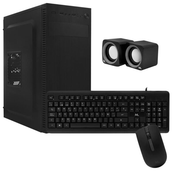 Gabinete Combo Kit MTEK DK05 Fuente 500W Altavoz Parlante Mouse Teclado Español Negro