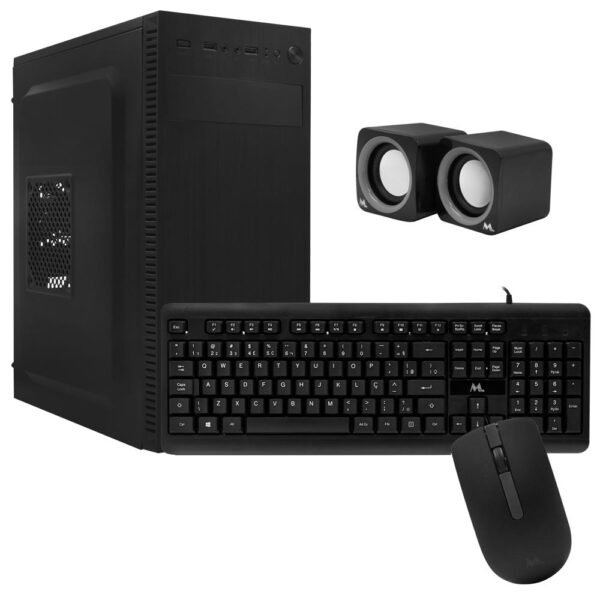 Gabinete Combo Kit MTEK DK05 Fuente 500W Altavoz Parlante Mouse Teclado Portugués Negro