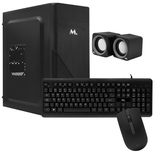 Gabinete Combo Kit MTEK DK07 Fuente 500W Altavoz Parlante Mouse Teclado Portugués Negro
