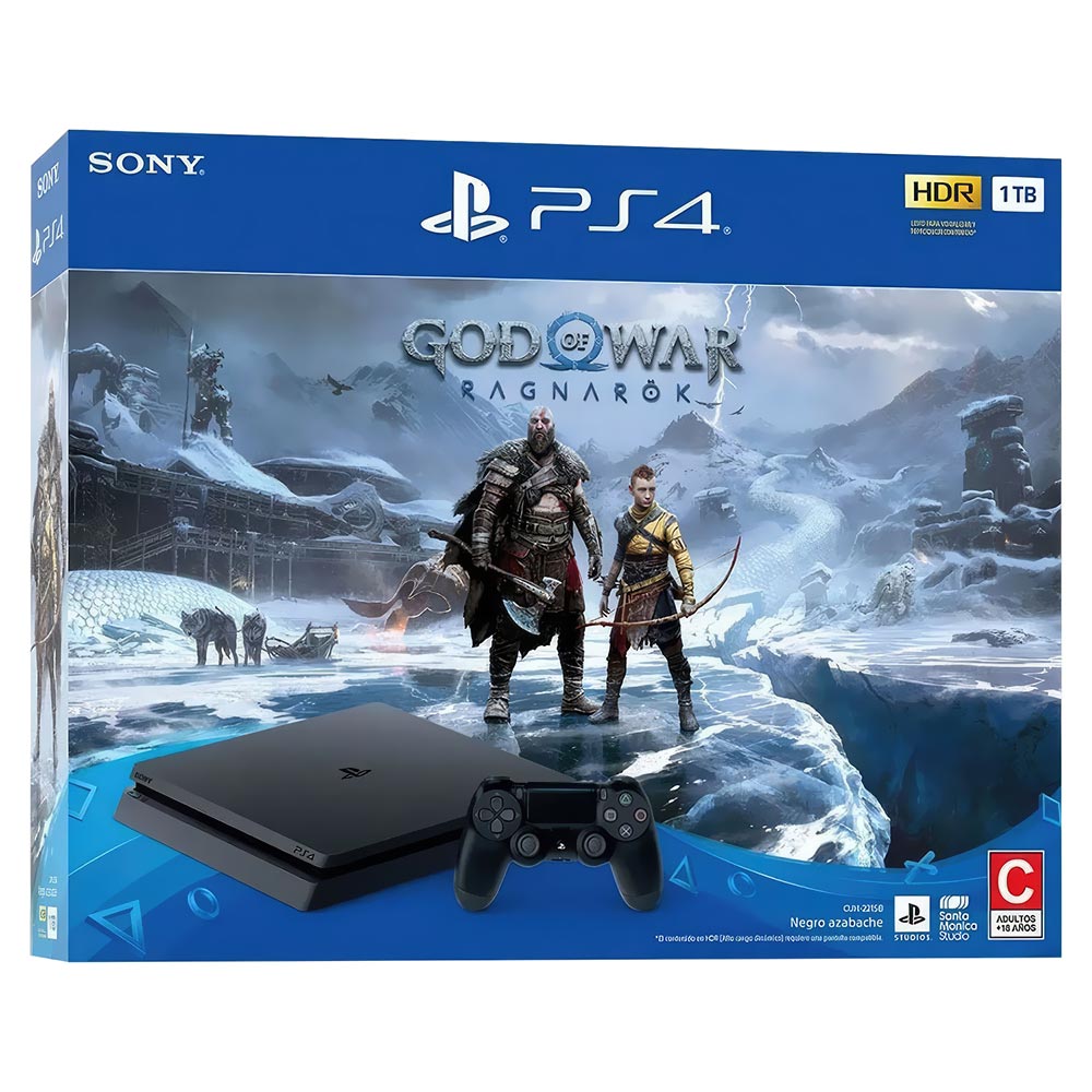 Consola Sony PlayStation 4 Slim CUH-2215B 1TB Bivolt Negro + Juego God Of War Ragnarok (Americano)