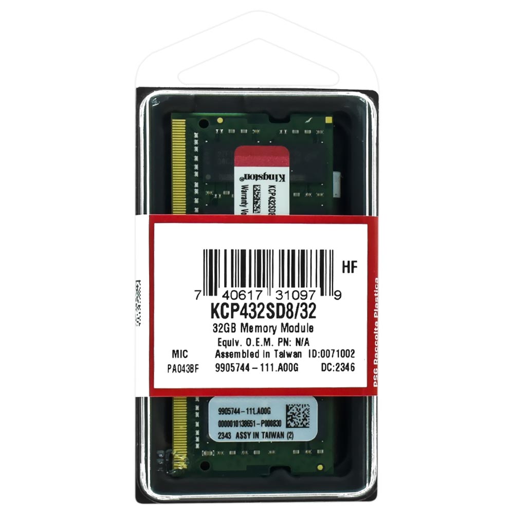 Memoria RAM Notebook Kingston DDR4 32GB 3200MHz KCP432SD8/32