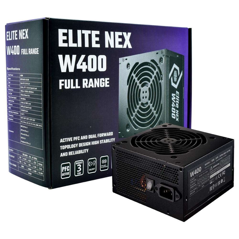 Fuente de Alimentación Cooler Master Elite Nex W400 400W ATX No Modular 80 Plus White - MPW-4001-ACAW-BUS