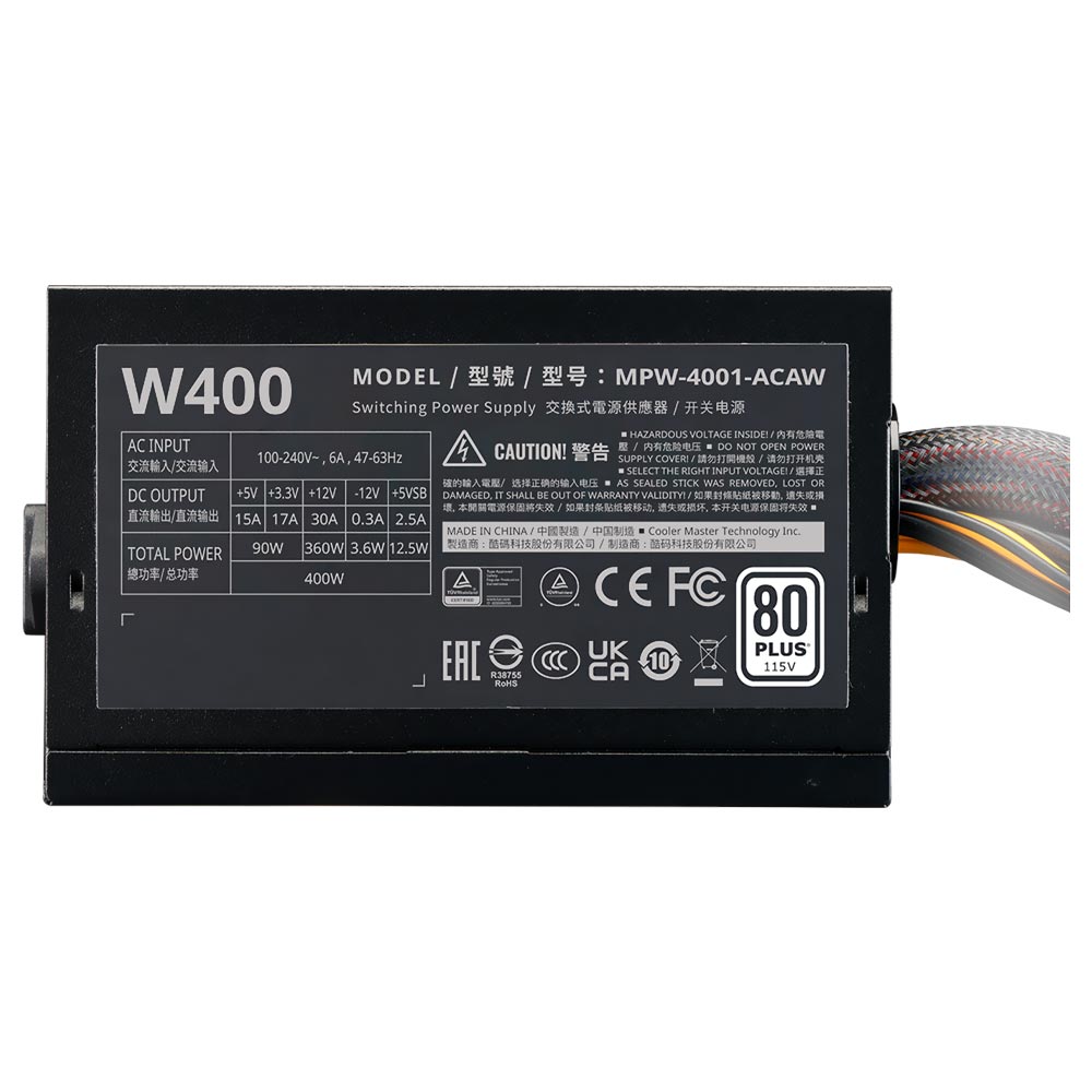 Fuente de Alimentación Cooler Master Elite Nex W400 400W ATX No Modular 80 Plus White - MPW-4001-ACAW-BUS