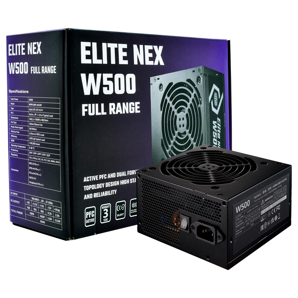Fuente de Alimentación Cooler Master Elite Nex W500 500W ATX No Modular 80 Plus White - MPW-5001-ACAW-BUS