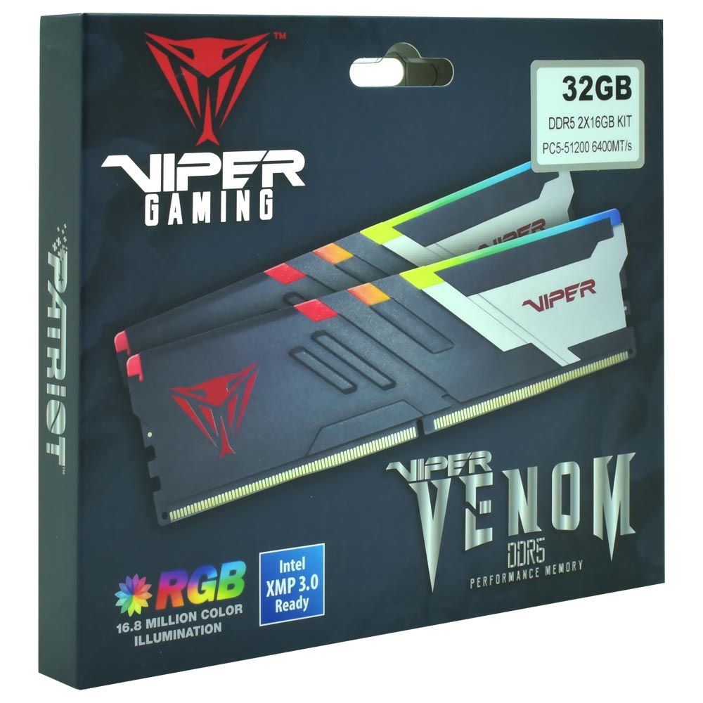Memoria RAM Patriot Viper Venom DDR5 32GB (2x16GB) 6400MHz RGB - Negro / Plata (PVVR532G640C32K)