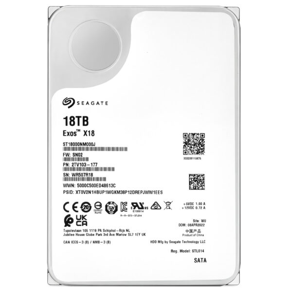 HDD Seagate 18TB Exos X18 Enterprise 3.5" SATA 3 7200RPM ST18000NM000J