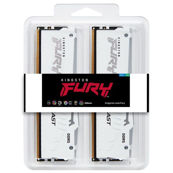 Memoria RAM Kingston Fury Beast DDR5 32GB (2x16GB) 5200MHz RGB - Blanco (KF552C40BWAK2-32)