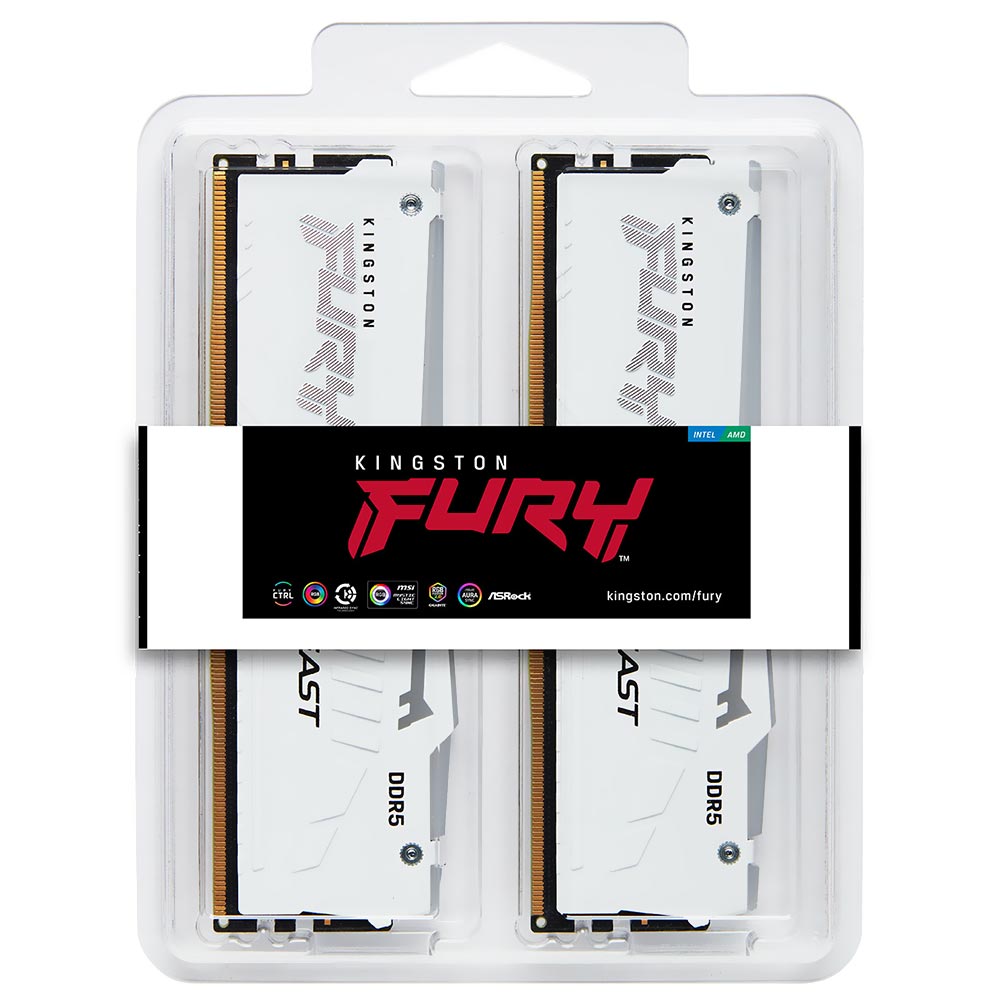 Memoria RAM Kingston Fury Beast DDR5 32GB (2x16GB) 5200MHz RGB - Blanco (KF552C40BWAK2-32)