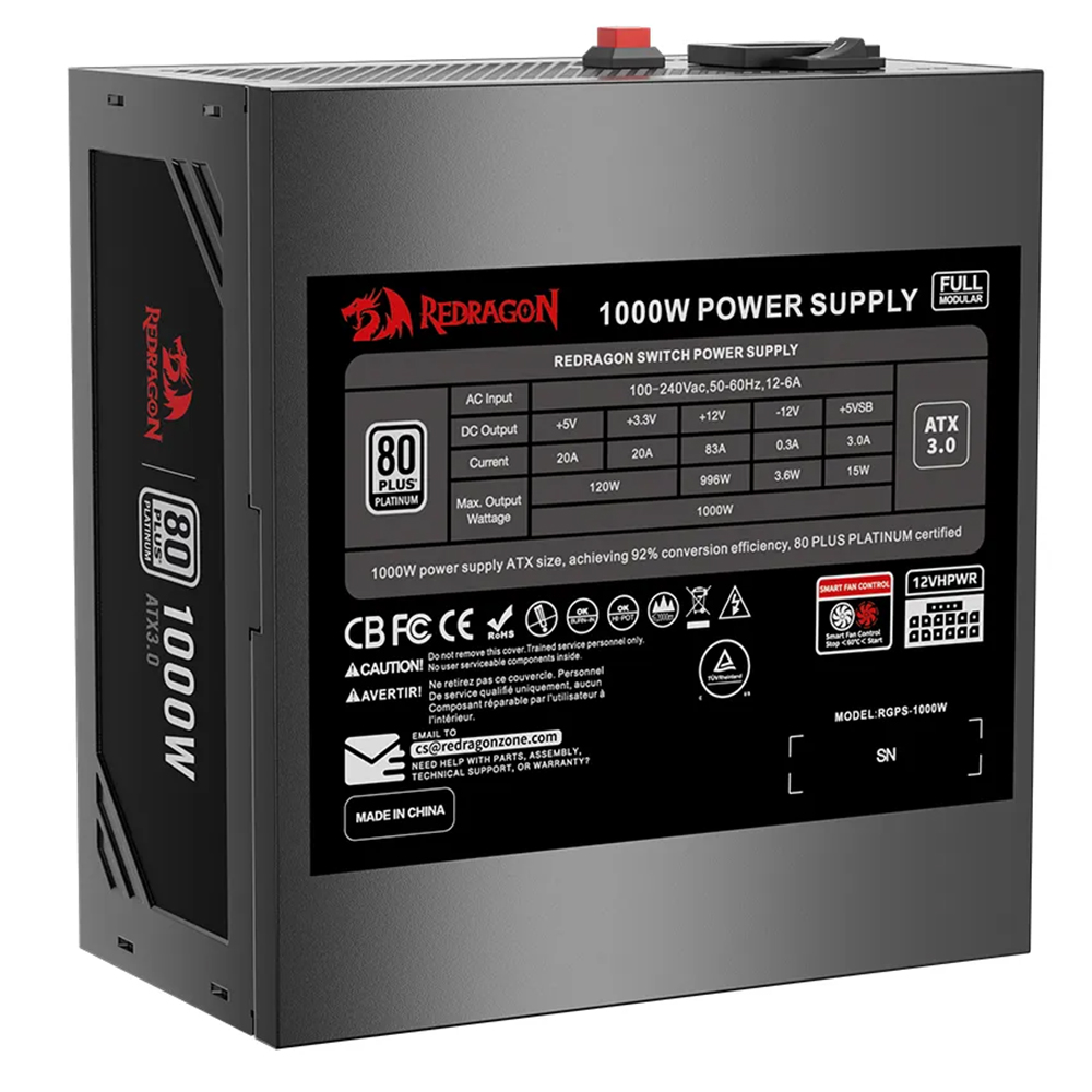 Fuente de Alimentación Redragon GC-PS017 1000W ATX Modular 80 Plus Platinum
