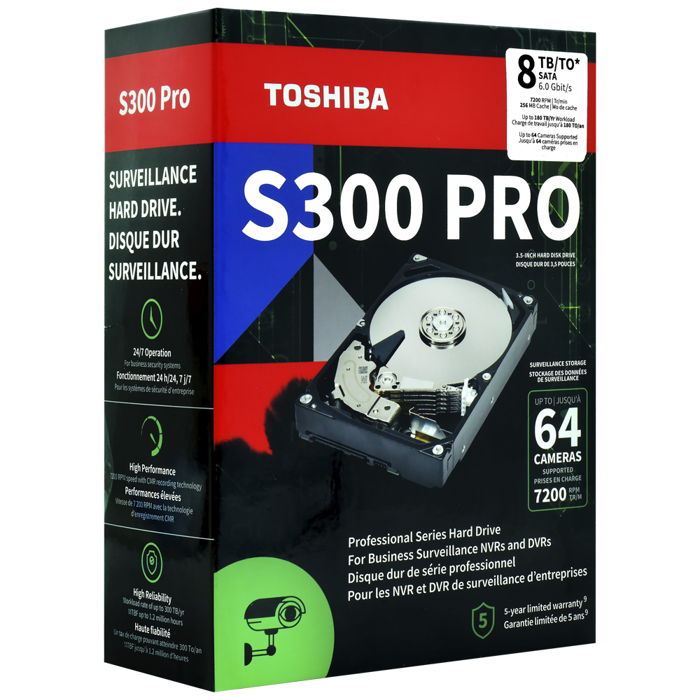 HDD Toshiba 8TB S300 Pro Surveillance 3.5" SATA 3 7200RPM HDDWTA80UZSVAR