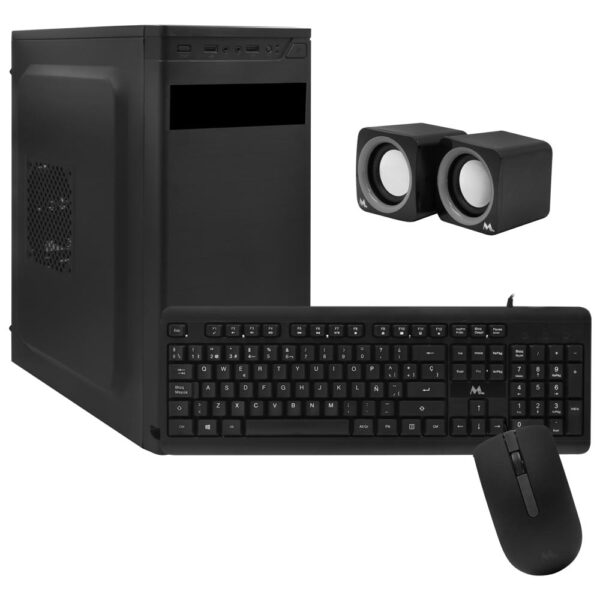 Gabinete Combo Kit MTEK DK01 Fuente 500W Altavoz Parlante Mouse Teclado Español Negro
