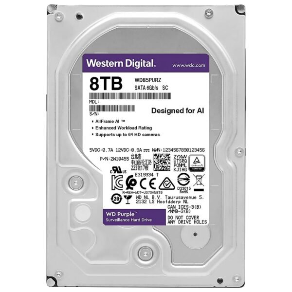 HDD Western Digital 8 TB WD Purple Surveillance 3.5" SATA 3 5640RPM-WD85PURZ