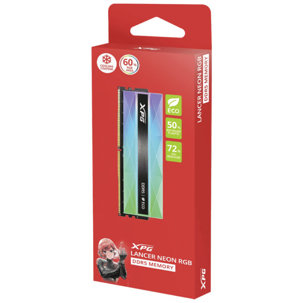 Memoria RAM ADATA XPG Lancer Neon DDR5 16GB 6400MHz RGB - Negro / Gris (AX5U6400C3216G-CLANRSG)