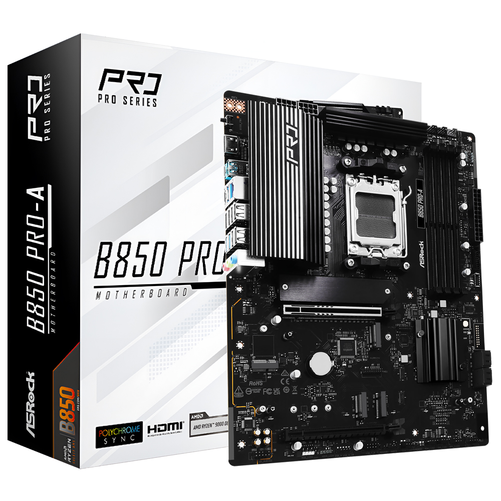 Placa Madre AM5 ASROCK B850 PRO-A M.2 DDR5 HDMI TYPE-C USB3.2 GLAN SOM 90-MXBQM0-A0UAYAZ