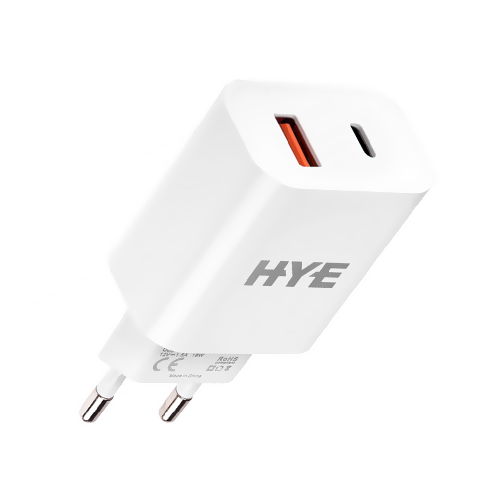 Cargador de Tomada HYE HYEC9+ USB 3.0 / Type-C / 20W - Blanco