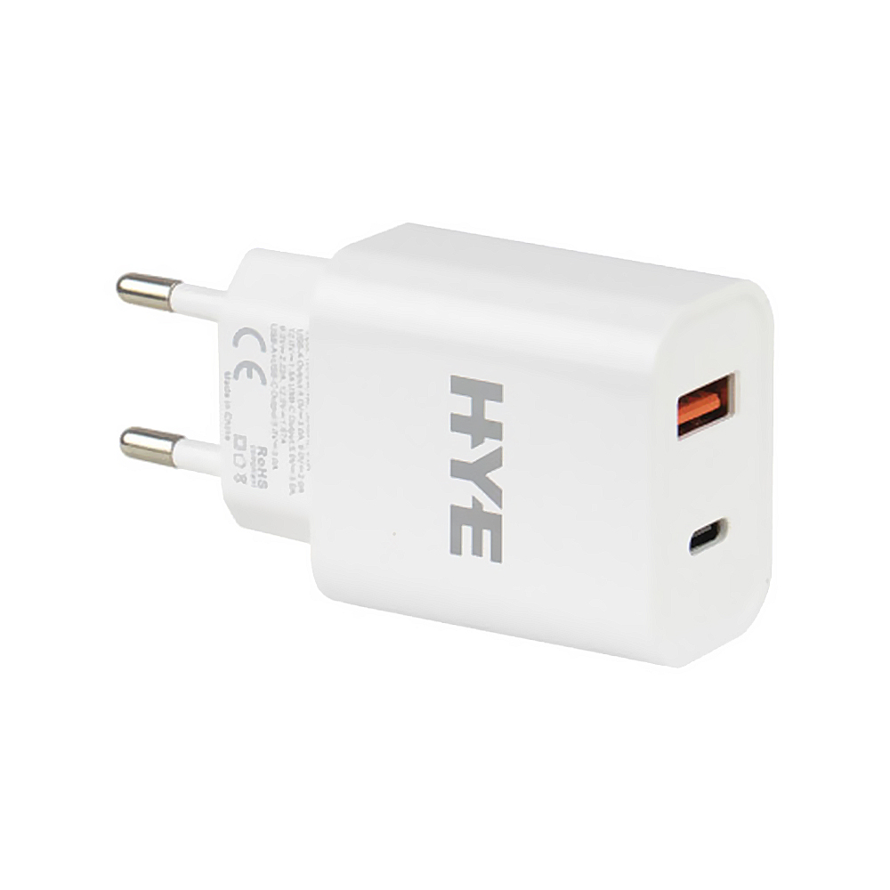 Cargador de Tomada HYE HYEC9+ USB 3.0 / Type-C / 20W - Blanco