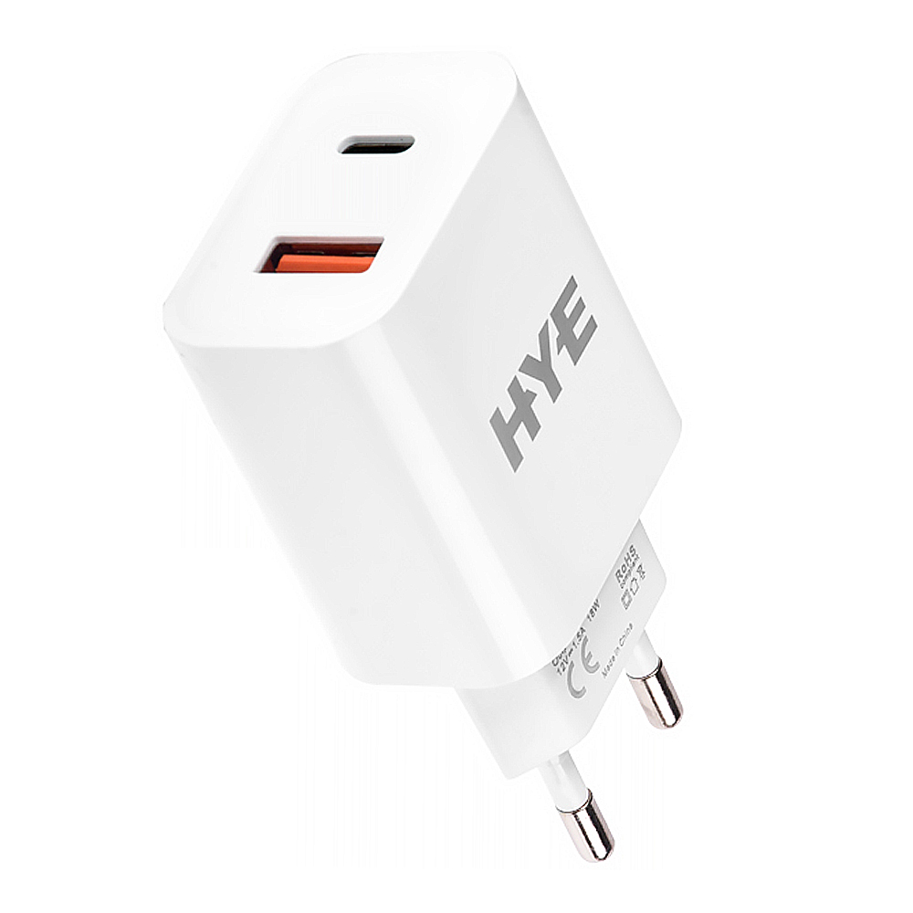 Cargador de Tomada HYE HYEC9+ USB 3.0 / Type-C / 20W - Blanco