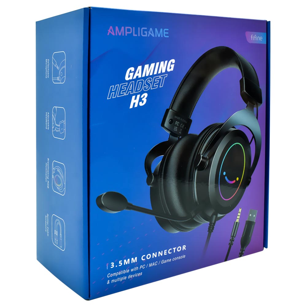 Auricular Gamer Fifine H3 Ampligame RGB Con Cable - Negro