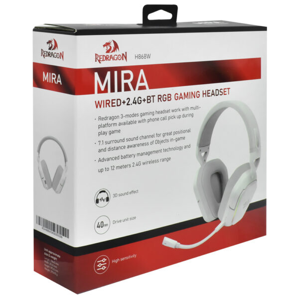 Auricular Gamer Redragon H868W Mira Wireless RGB - Blanco