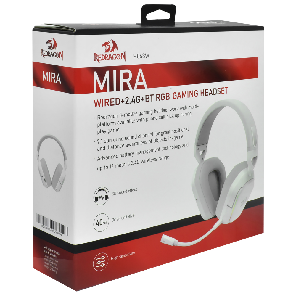 Auricular Gamer Redragon H868W Mira Wireless RGB - Blanco