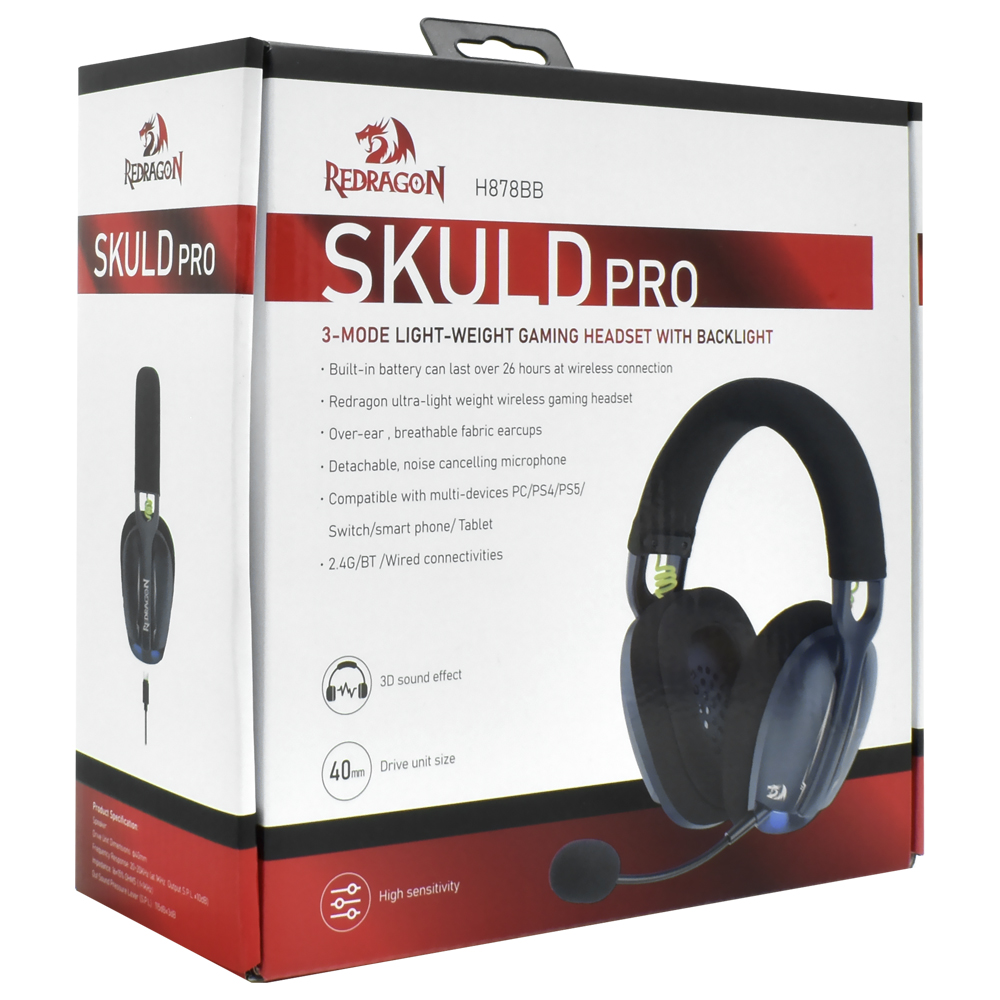Auricular Gamer Redragon H878BB Skuld Pro Wireless - Negro Azul