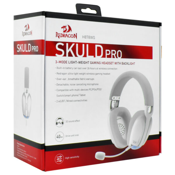 Auricular Gamer Redragon H878WG Skuld Pro Wireless - Blanco Gris