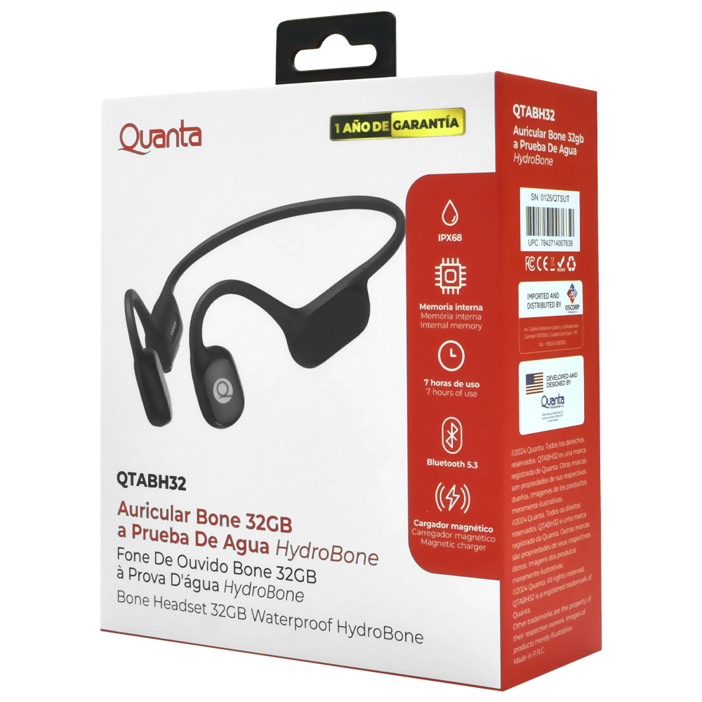 Auricular Quanta QTABH32 Hydrobone Bluetooth - Negro