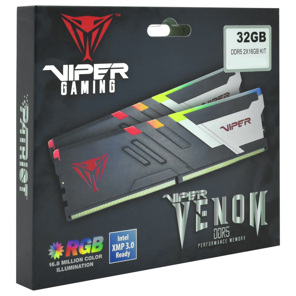 Memoria RAM Patriot Viper Venom DDR5 32GB (2x16GB) 7000MHz RGB - Negro / Plata (PVVR532G700C32K)
