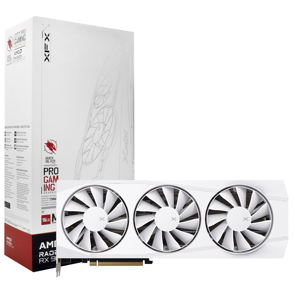 Tarjeta Gráfica XFX Quick Silver Gaming White Magnetic 16GB Radeon RX9070 XT GDDR6 RX-97TMAQKW9