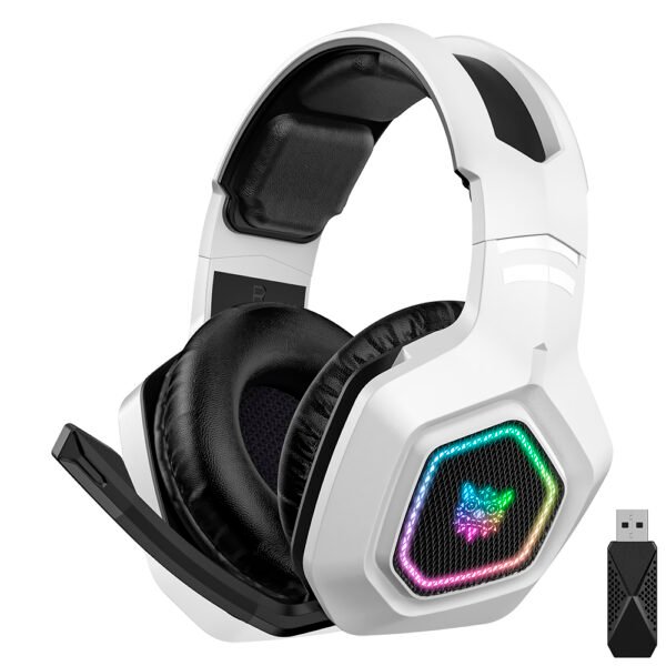 Auricular Con Micrófono Gamer Onikuma B100 RGB Inalámbrico Blanco
