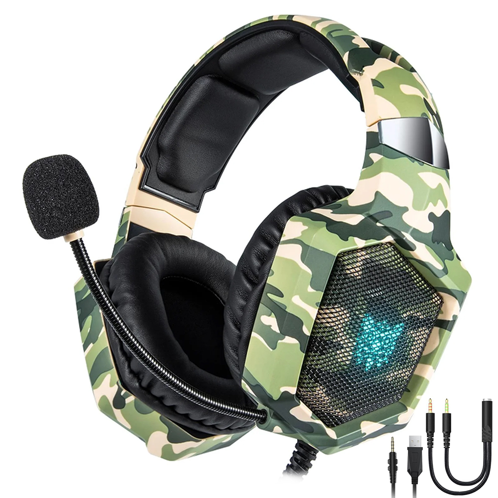 Auricular Gamer Onikuma K8 Professional LED Con Cable - Camuflado Verde