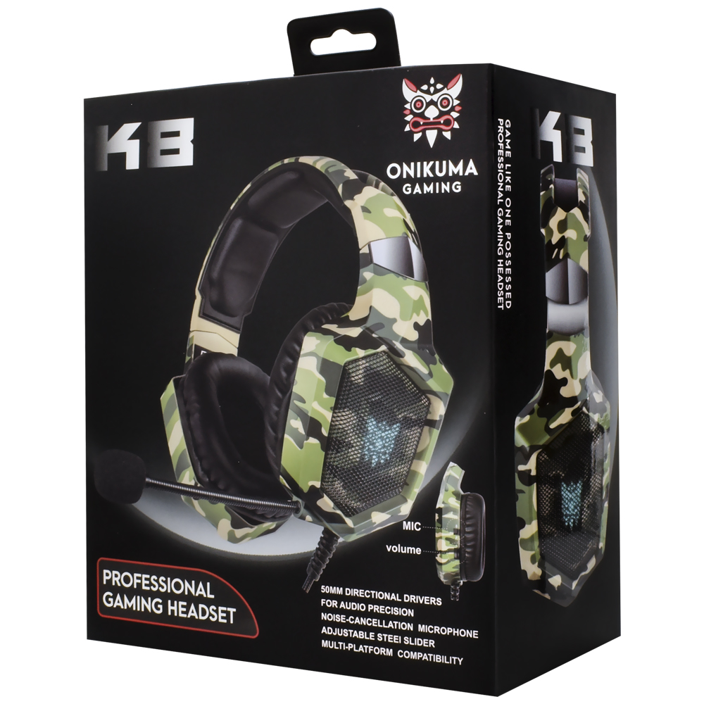 Auricular Gamer Onikuma K8 Professional LED Con Cable - Camuflado Verde