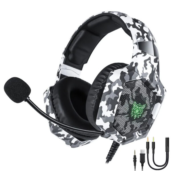 Auricular Gamer Onikuma K8 Professional LED Con Cable - Camuflado Blanco