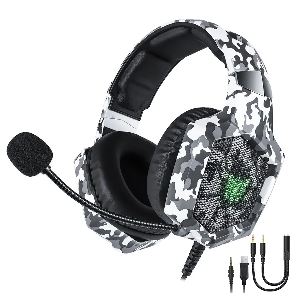 Auricular Gamer Onikuma K8 Professional LED Con Cable - Camuflado Blanco