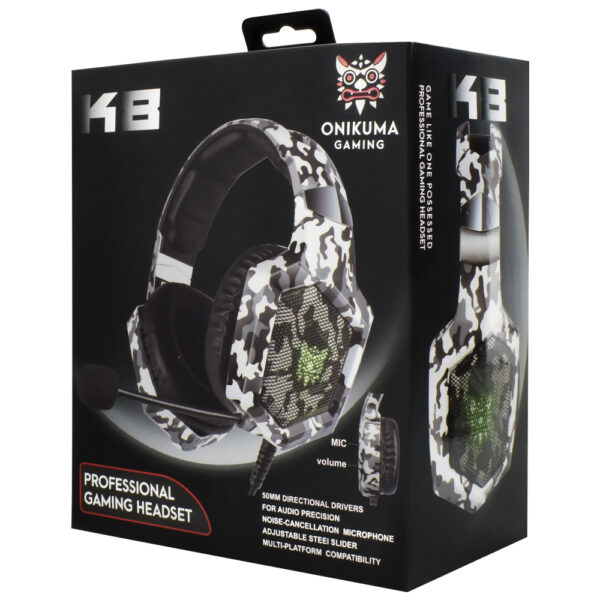 Auricular Gamer Onikuma K8 Professional LED Con Cable - Camuflado Blanco