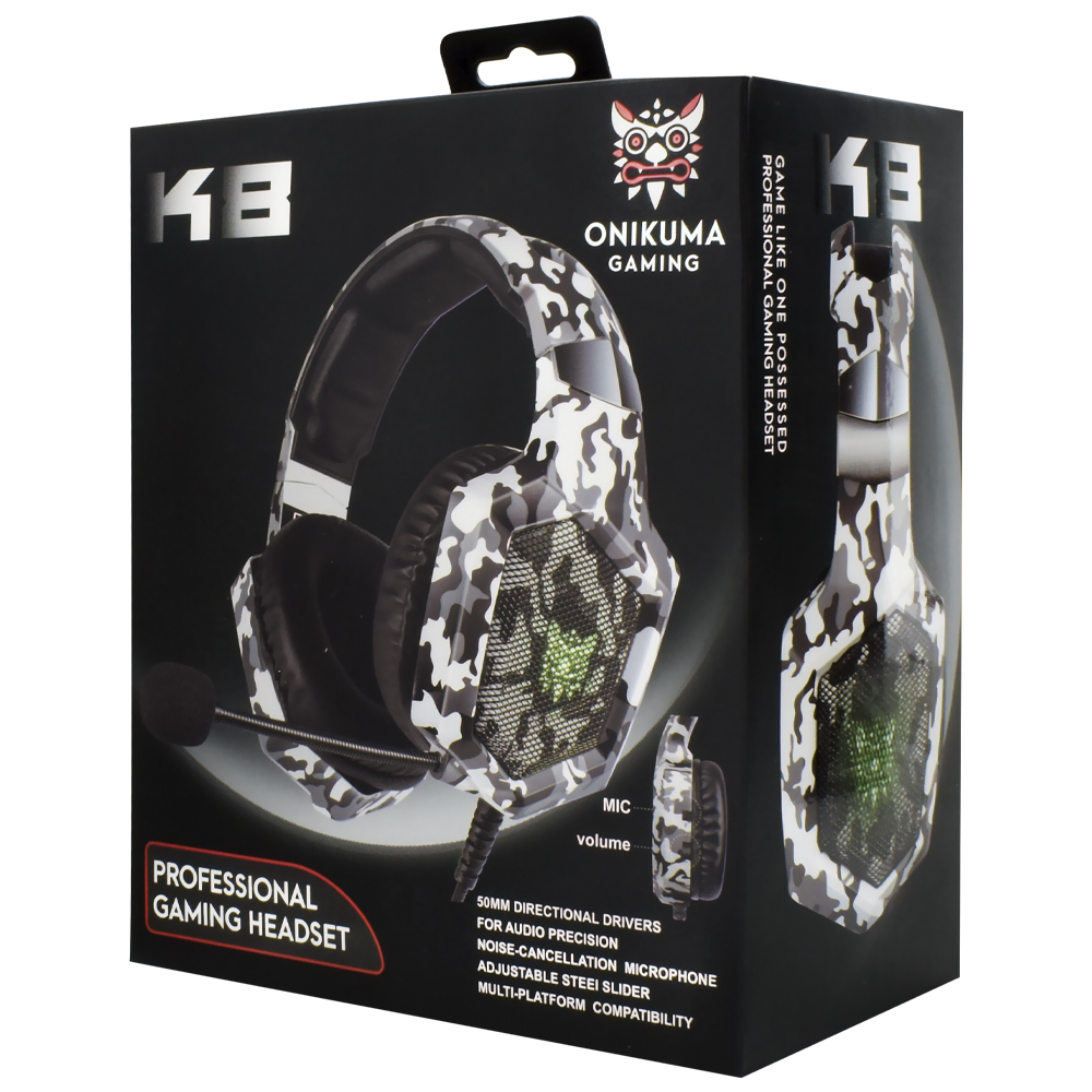 Auricular Gamer Onikuma K8 Professional LED Con Cable - Camuflado Blanco