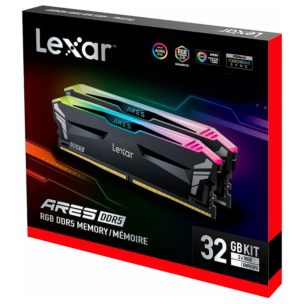 Memoria RAM Lexar Ares DDR5 32GB (2x16GB) 6400MHz RGB - Negro (LD5EU016G-R6400GDLA)