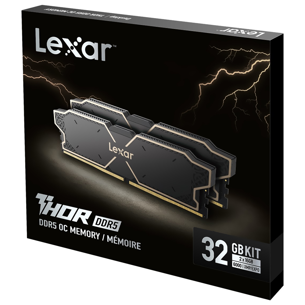 Memoria RAM Lexar Thor OC DDR5 32GB (2x16GB) 6000MHz Negro (LD5U16G60C32LG-RGD)