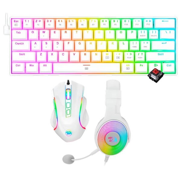 Kit Gamer REDRAGON Essentials S129W Teclado+mouse+auricular RGB Red Inglés-Blanco