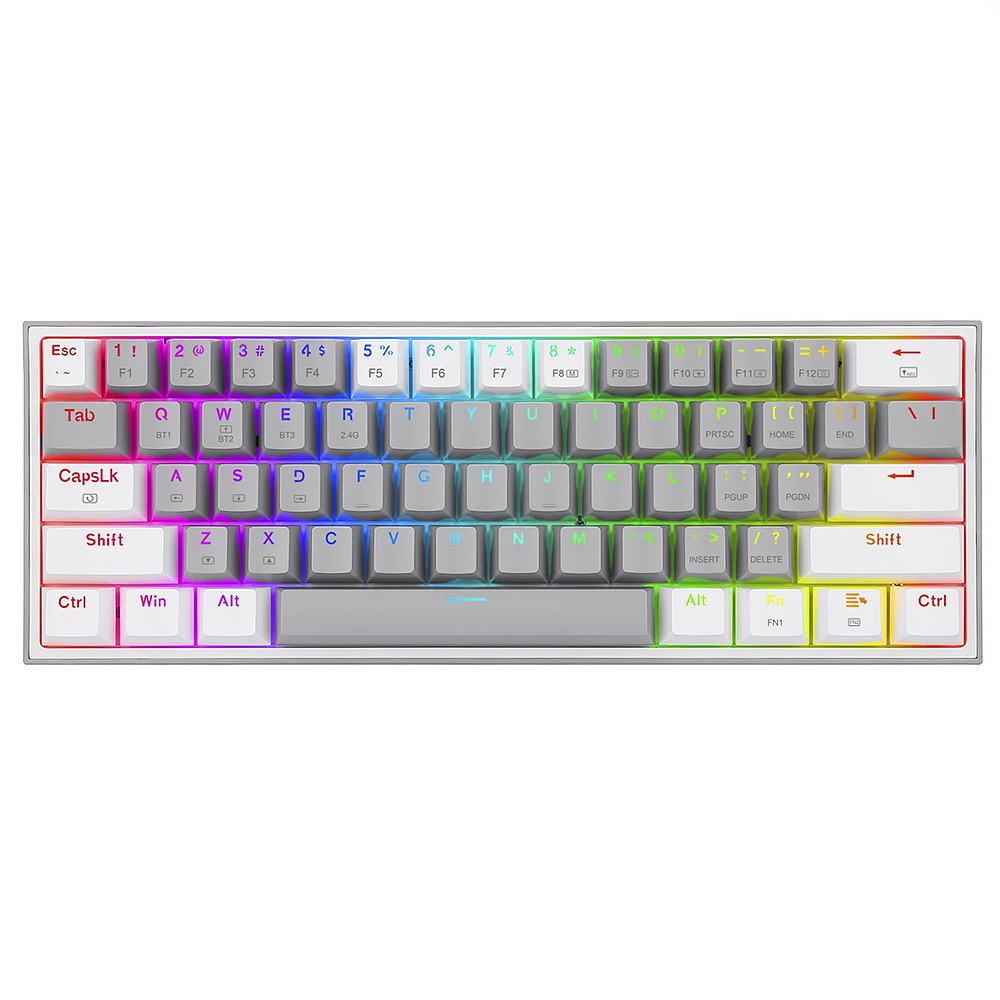 Teclado Gamer REDRAGON K616-RGB Fizz Pro BT USB Wireless RGB Inglés-Gris Blanco