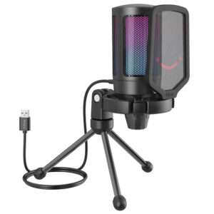 Micrófono Fifine A6V Ampligame Podcast RGB Negro