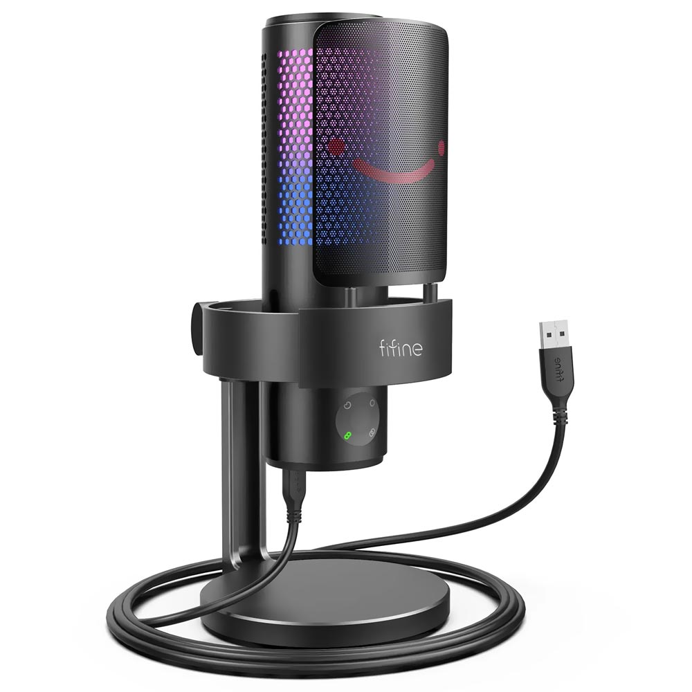 Microfono Fifine A9 Ampligame Cardioid Omni Bidirectional Stereo RGB Negro