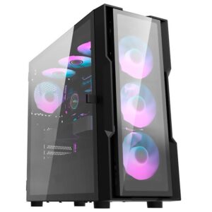 Gabinete Gamer darkFlash DK431 Glass ATX 4 Cooler ARGB Negro