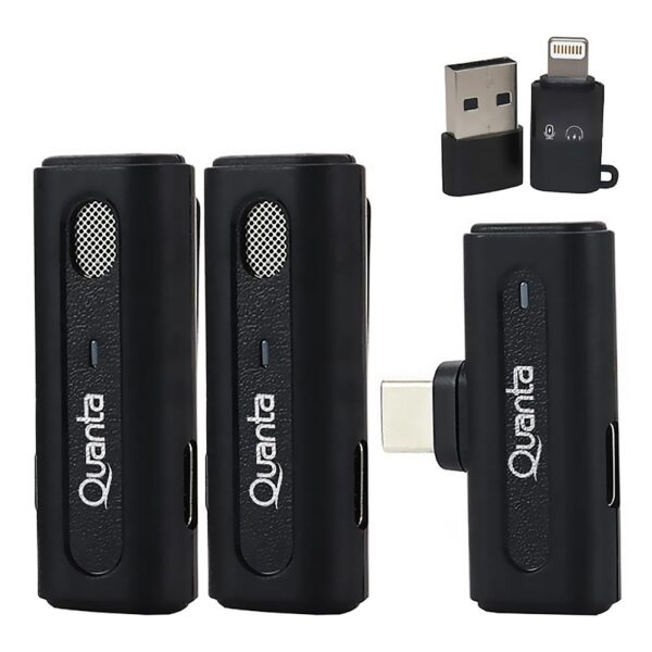 Micrófono Quanta QTMDM20 Wireless para Smartphone Type-C + Adaptador lightning Negro
