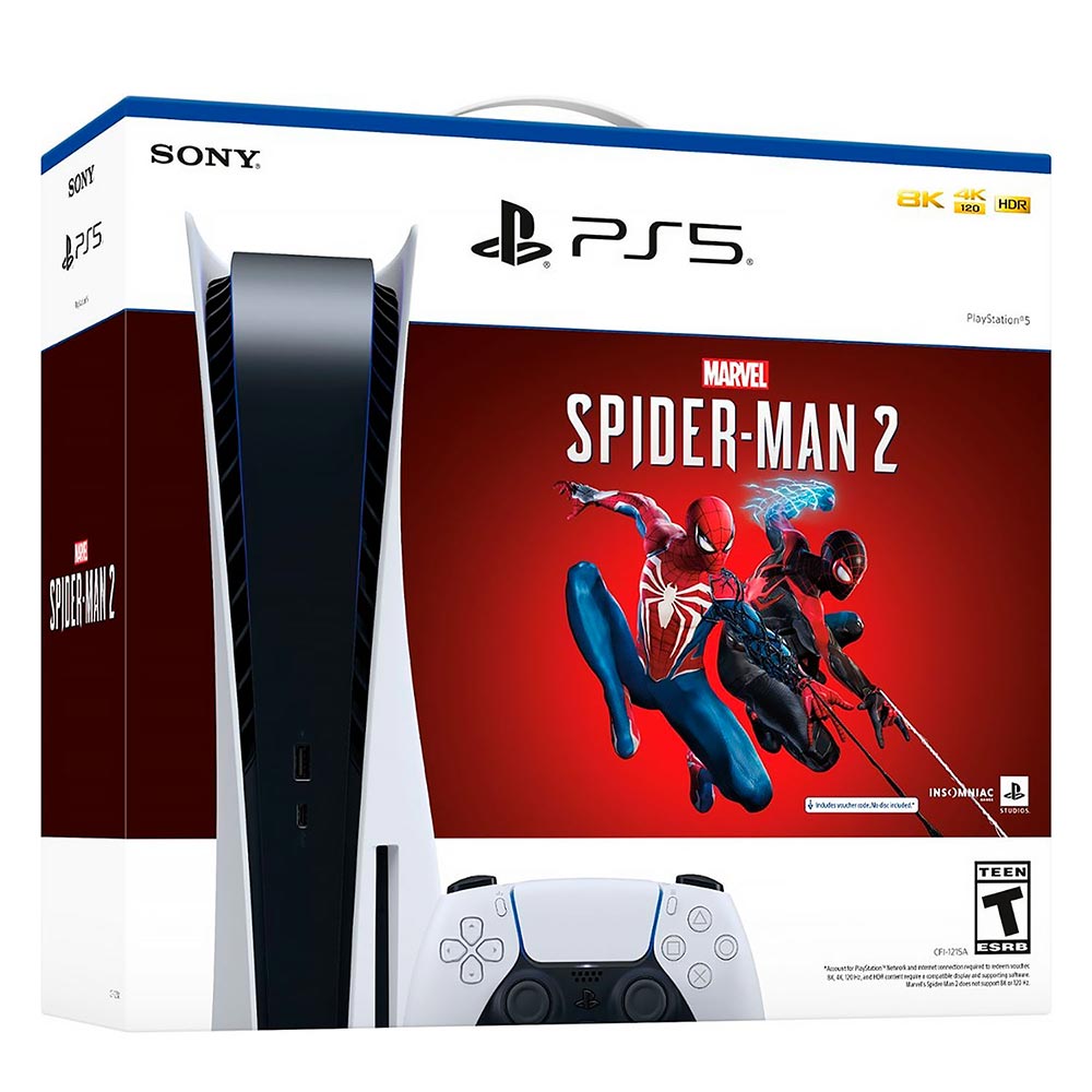 Consola Sony Playstation 5 CFI-1215A 825GB 8K 4K Bivolt Blanco + Jogo Marvel Spiderman 2